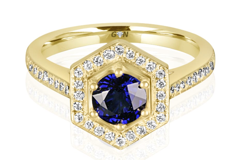 Ceylon Sapphire and Diamond Halo Ring