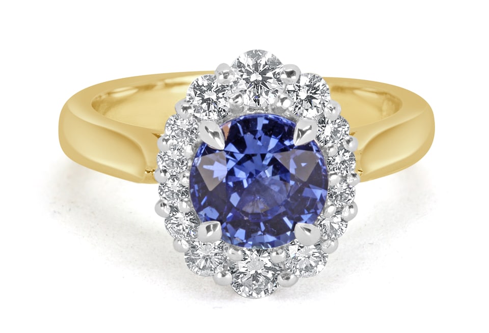 Ceylon Sapphire and Diamond Halo Ring