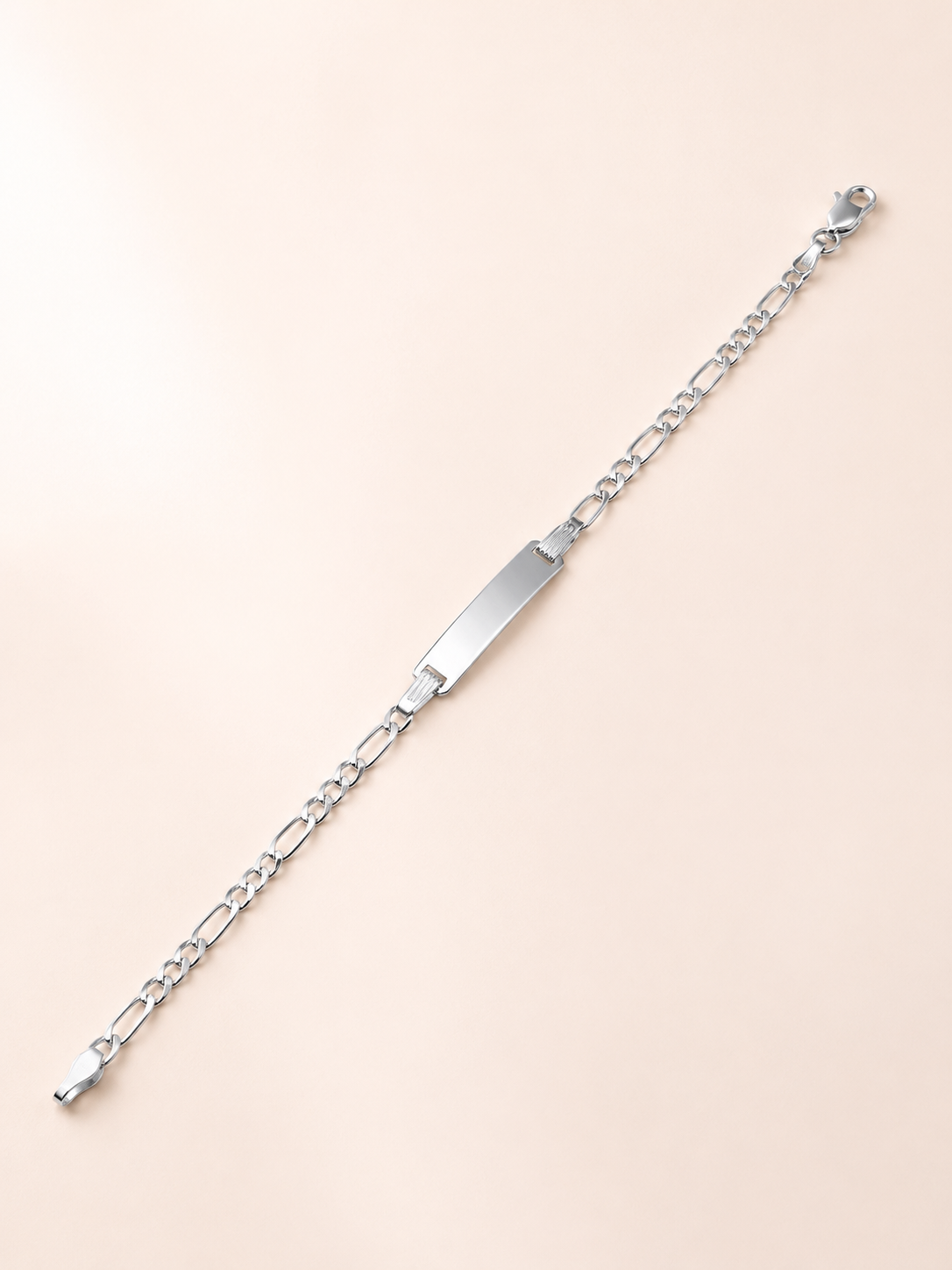 925 Sterling Silver ID Bracelet with Figaro Link 16cm