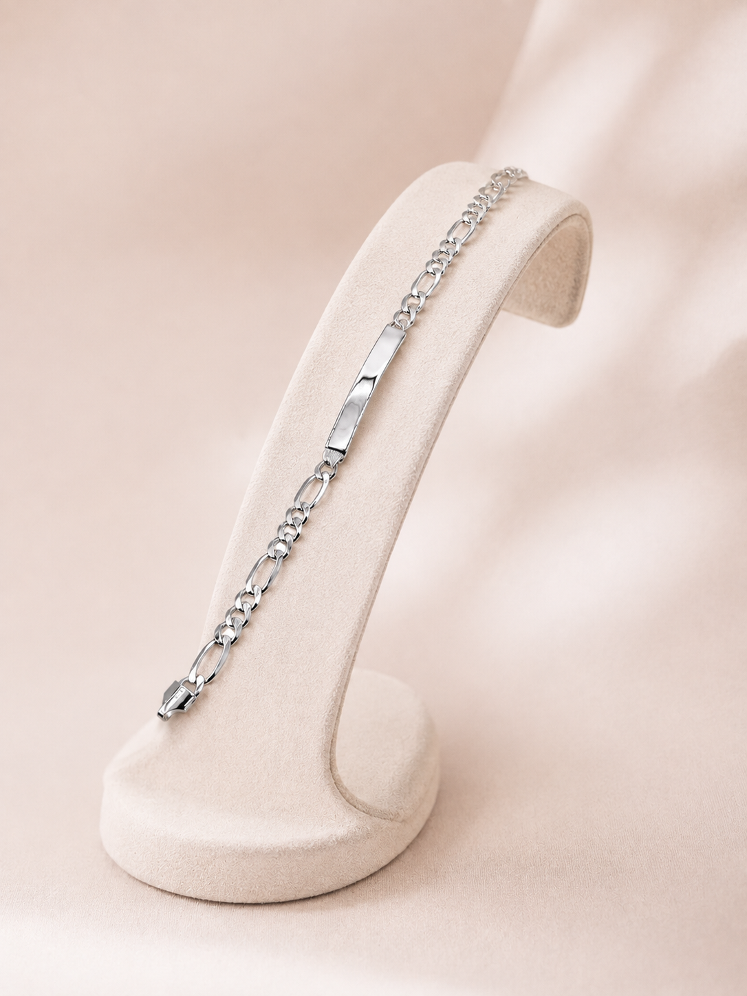 925 Sterling Silver ID Bracelet with Figaro Link 20cm