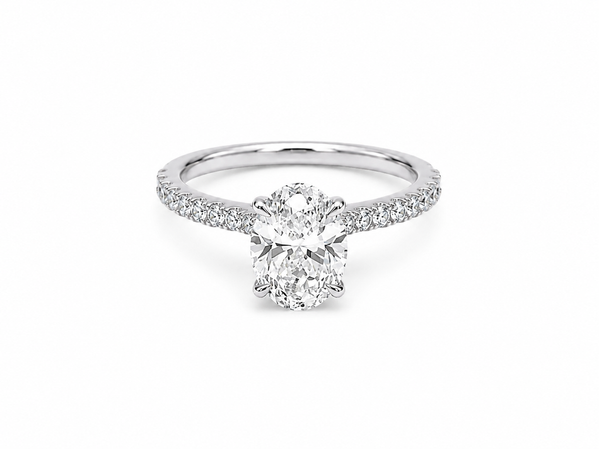 2.06ct Oval Lab-Grown Diamond Hidden Halo Engagement Ring in 18kt Yellow and White Gold