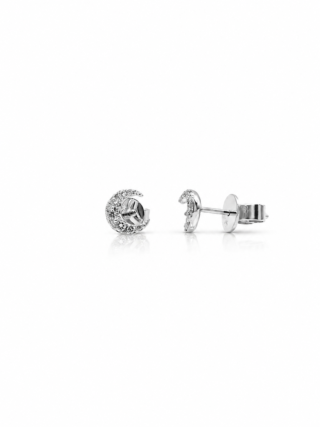 9kt White Gold 0.12ct Diamond Crescent Stud Earrings