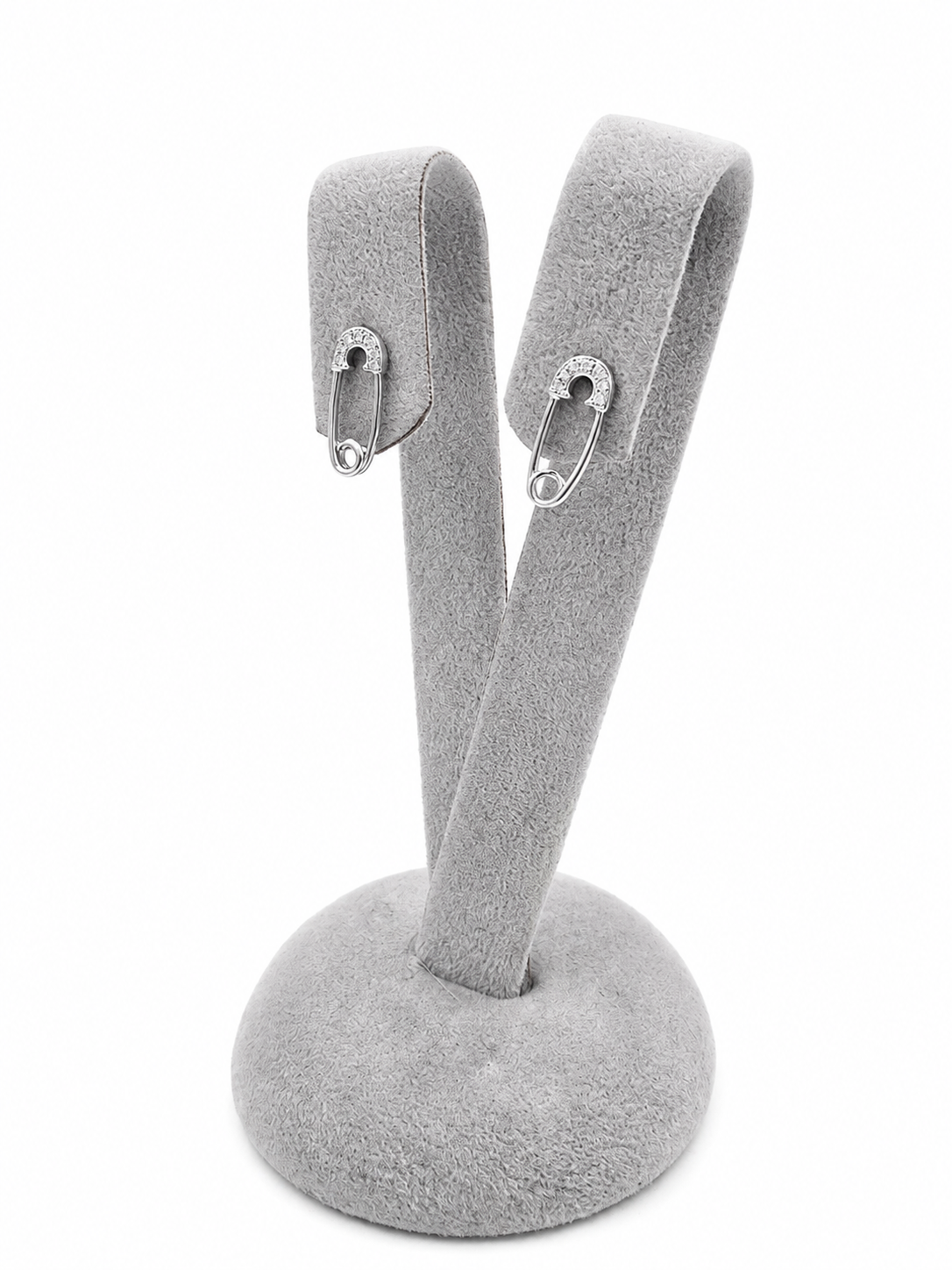 9kt White Gold 0.06ct Diamond Safety Pin Earrings