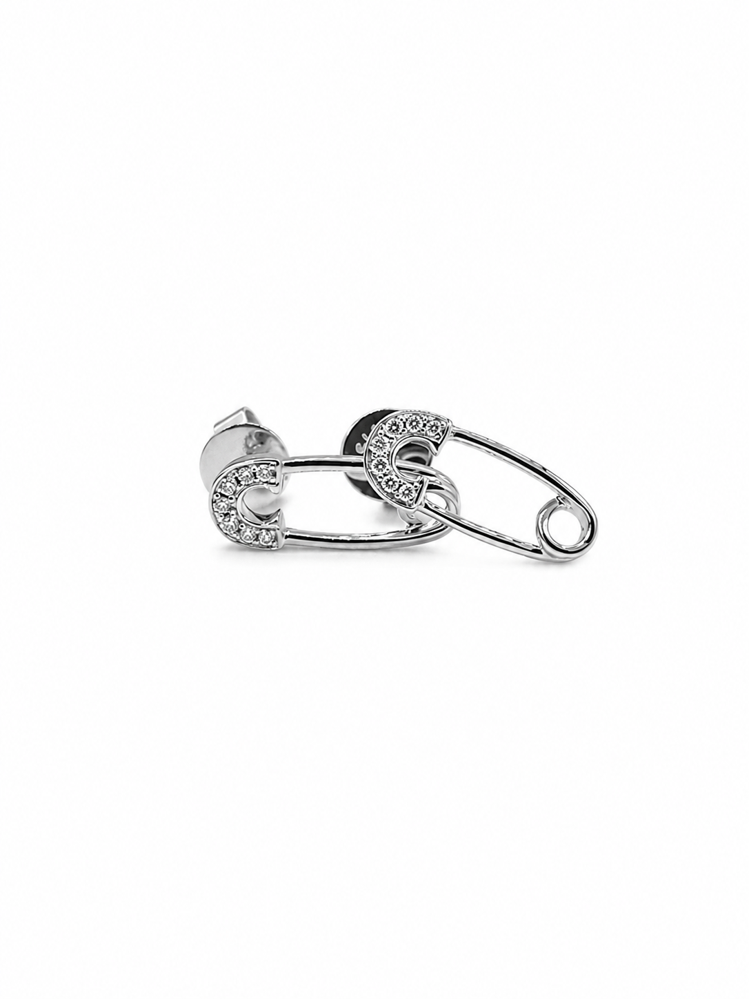9kt White Gold 0.06ct Diamond Safety Pin Earrings