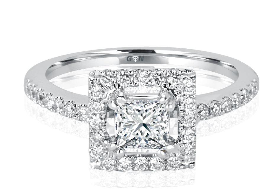 Princess Cut Diamond Halo Design Engagement Ring