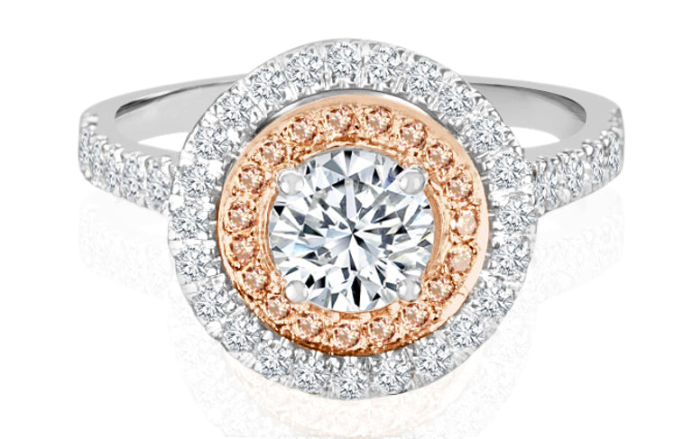 Argyle Pink Diamond and Round Brilliant Cut Diamond Halo Engagement Ring
