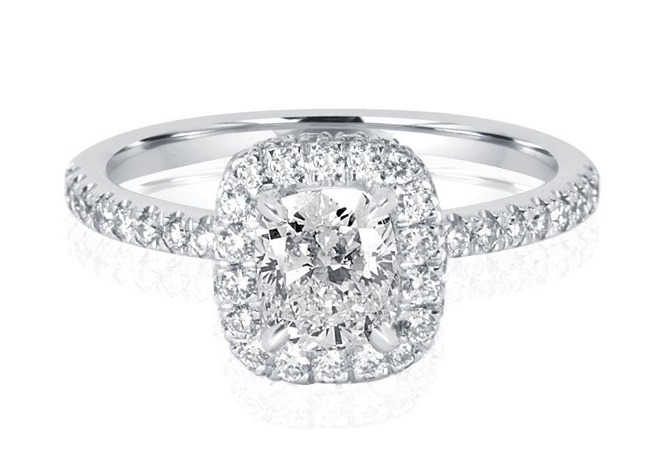 Cushion Cut Diamond Halo Design Engagement Ring