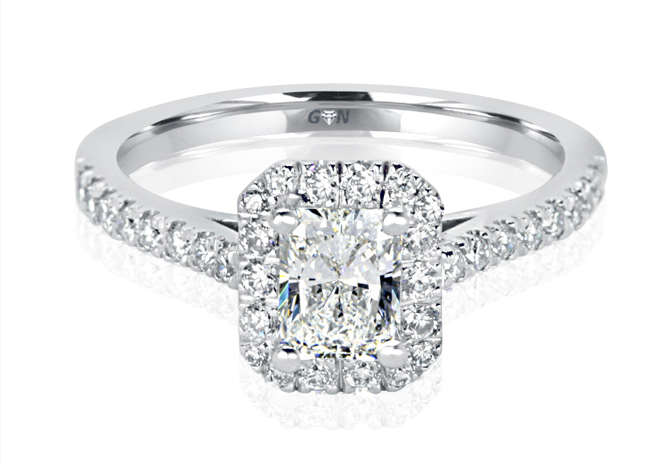 Radiant Cut Diamond Halo Engagement Ring