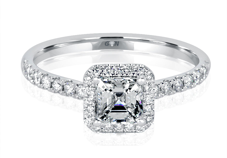 Asscher Cut Diamond Halo Design Engagement Ring
