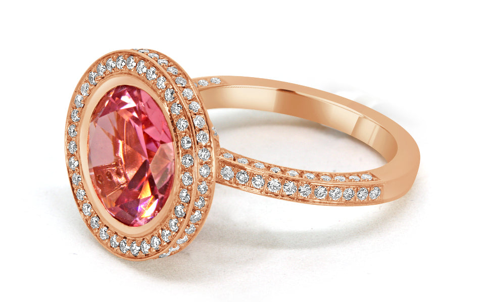 Pink Tourmaline and Diamond Halo Ring - R1138