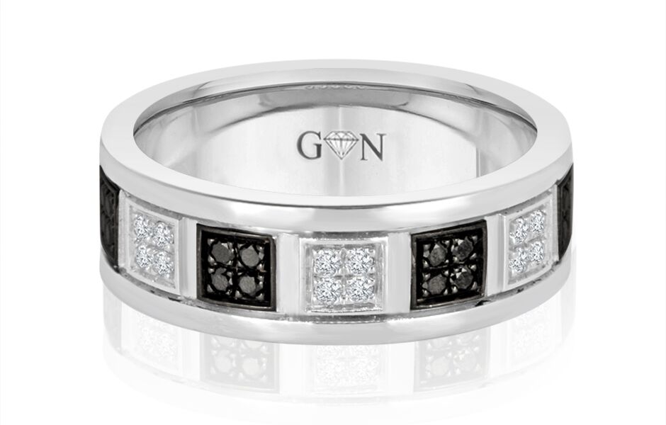 Men's White Gold Black and White Diamond Ring
