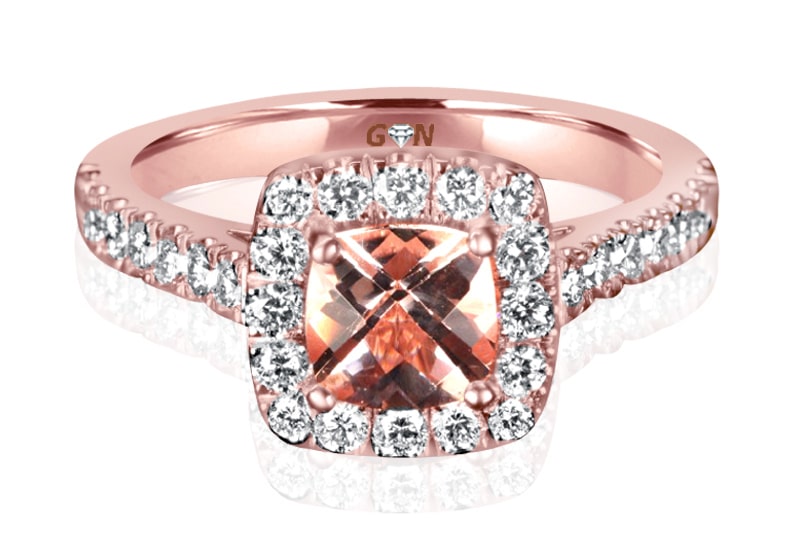 Morganite and Diamond Halo Ring