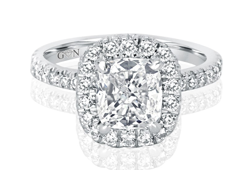 Cushion Cut Diamond Halo Platinum Engagement Ring