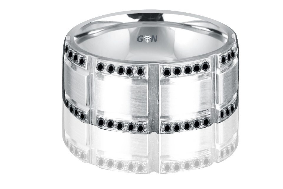 Men's White Gold Black Diamond Ring