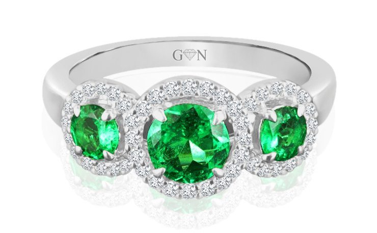 Emerald & Diamond Halo Ring