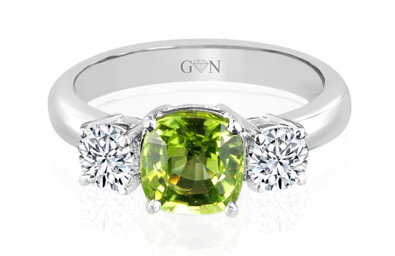 Peridot and Diamond Three Stone Ring