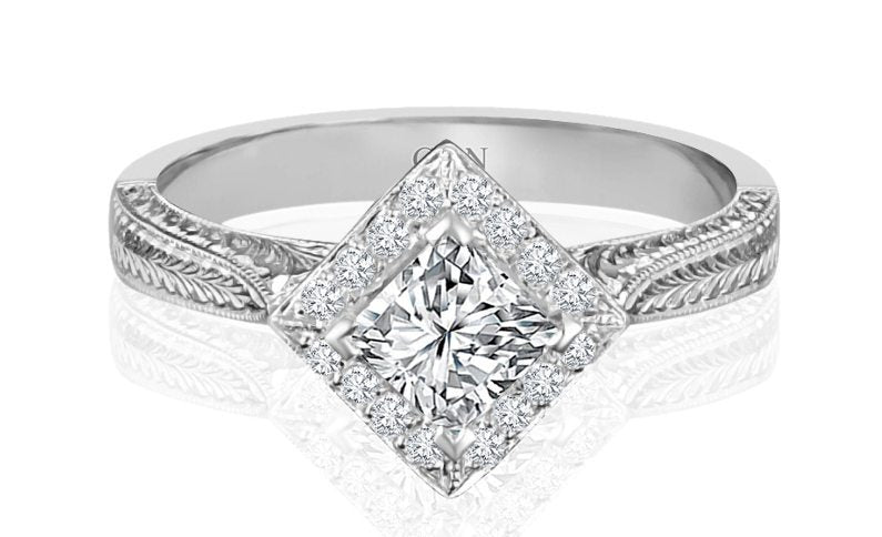 Princess Cut Diamond Halo Design Engagement Ring
