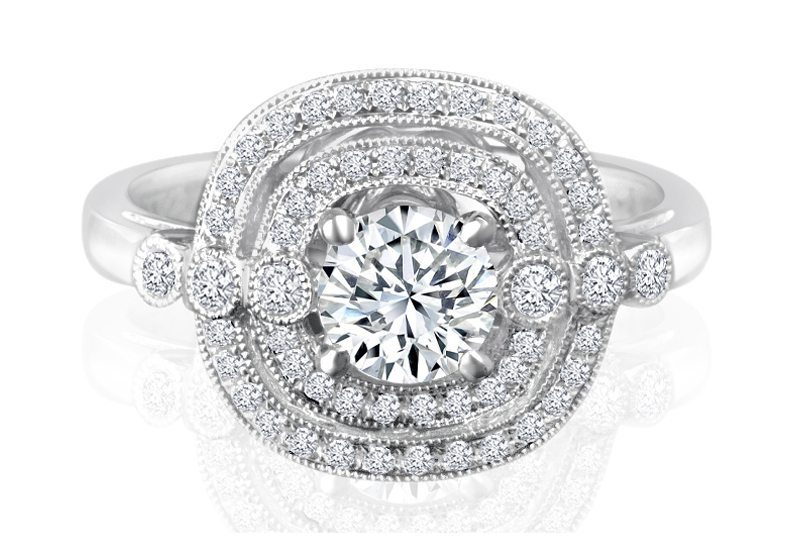 Round Brilliant Cut Diamond Double Halo Engagement Ring