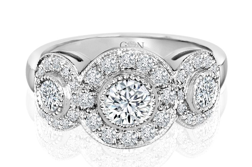 Three Stone Halo Engagement Ring