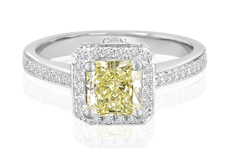 Radiant Cut Fancy Yellow Diamond Halo Ring