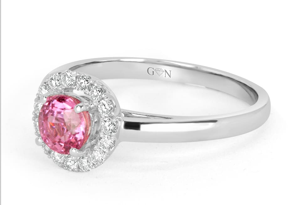 Pink Sapphire and Diamond Halo Design Ring