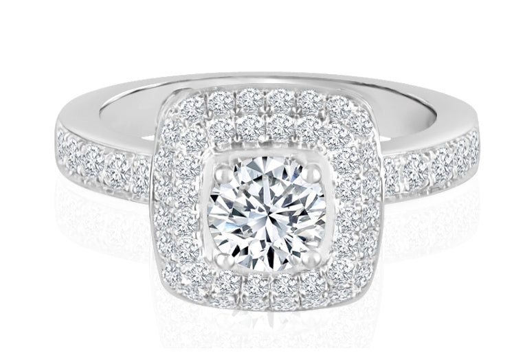 Round Brilliant Cut Diamond Double Halo Engagement Ring