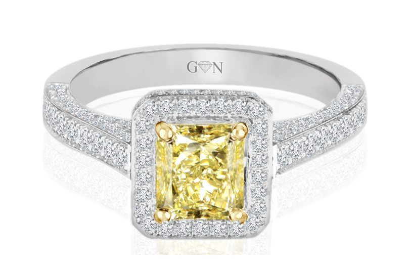Fancy Yellow Radiant Cut Diamond Halo Ring