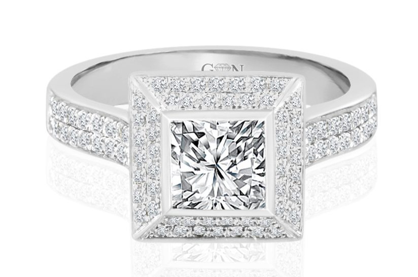 Princess Cut Diamond Halo Engagement Ring