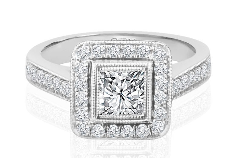 Princess Cut Diamond Halo Engagement Ring