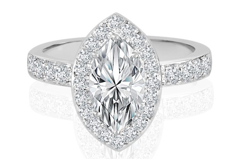 Marquise Cut Diamond Halo Engagement Ring