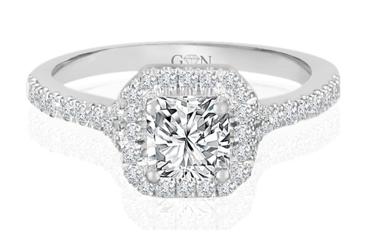 Radiant Cut Diamond Halo Engagement Ring