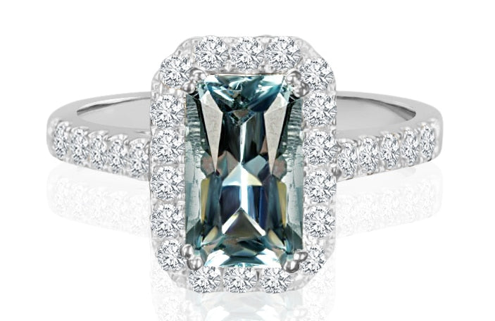 Aquamarine and Diamond Halo Design Ring