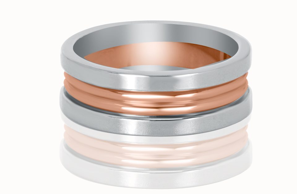Men's White and Rose Gold Ring