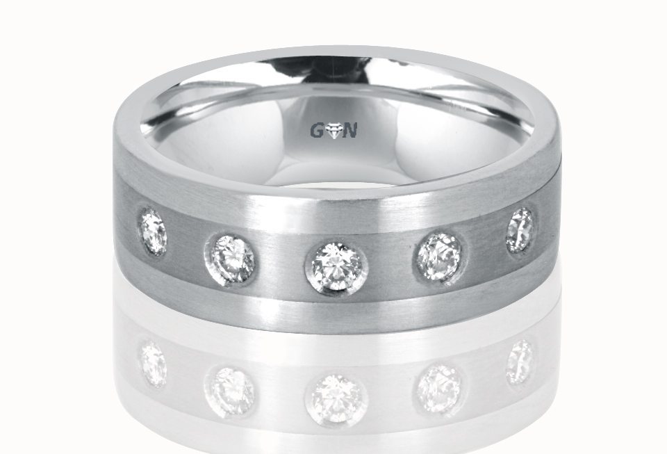 Men's White Gold and Titanium Diamond Ring
