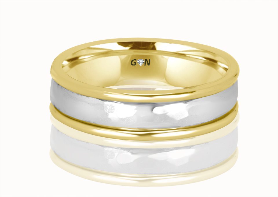 Men's White and Yellow Two Tone Gold Ring