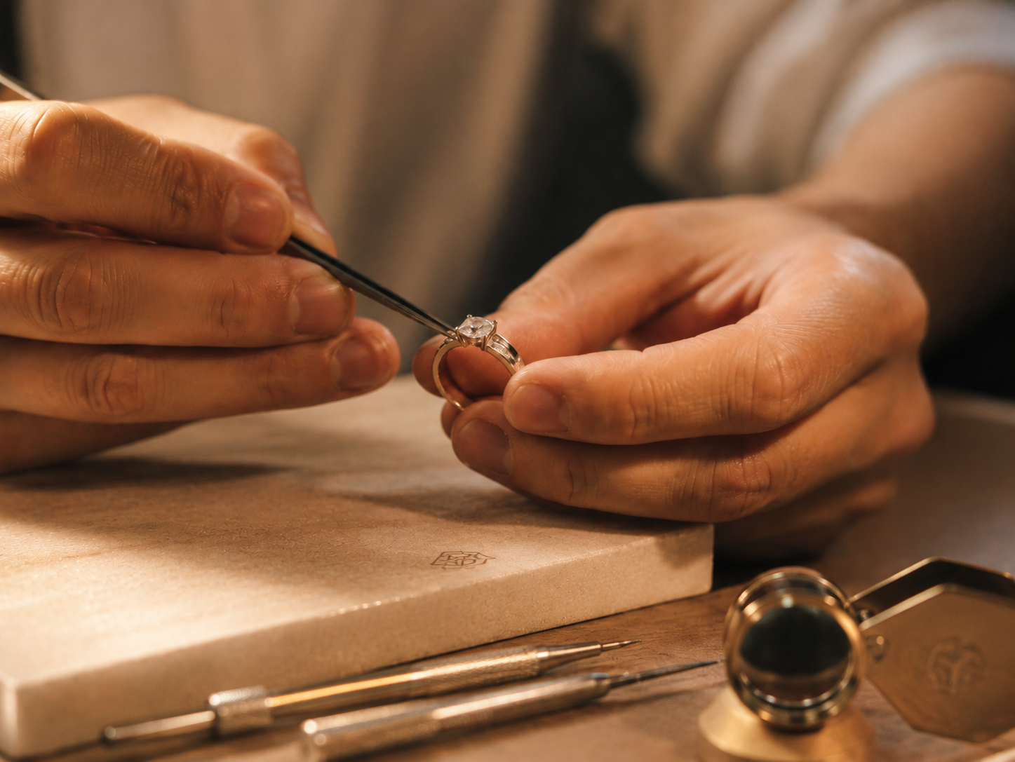 Bespoke jewellery craftsmanship at the workbench