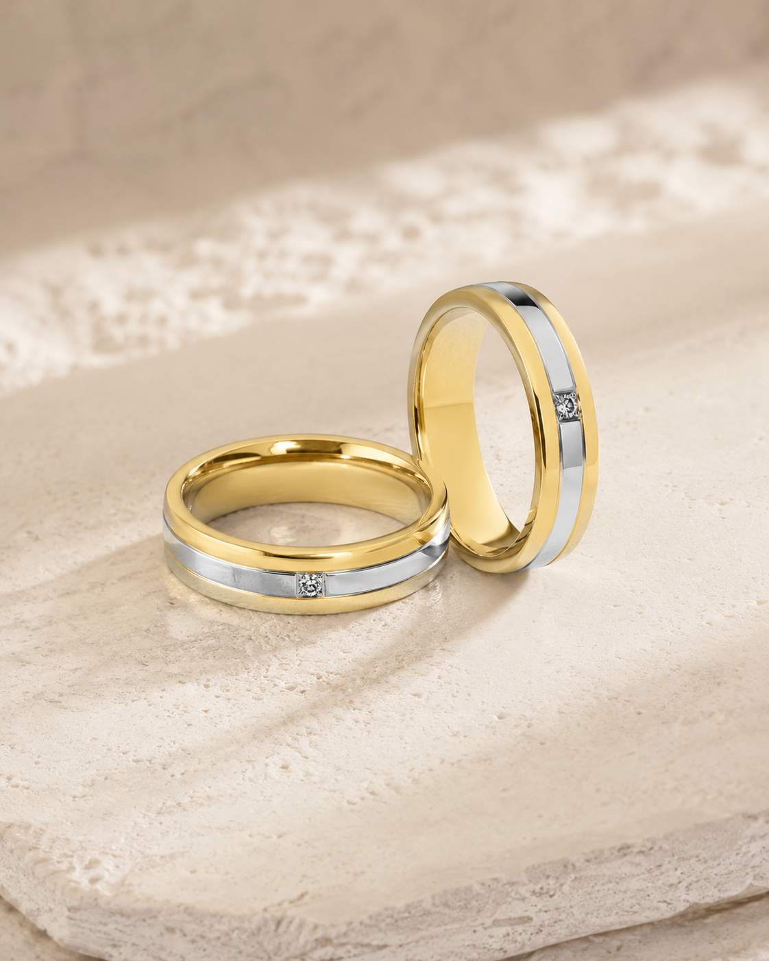 White and yellow gold wedding band