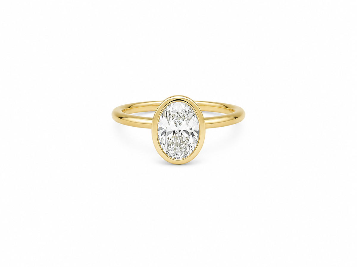 2.06ct Oval Lab-Grown Diamond Bezel-Set Engagement Ring in 18ct Yellow Gold, view 1