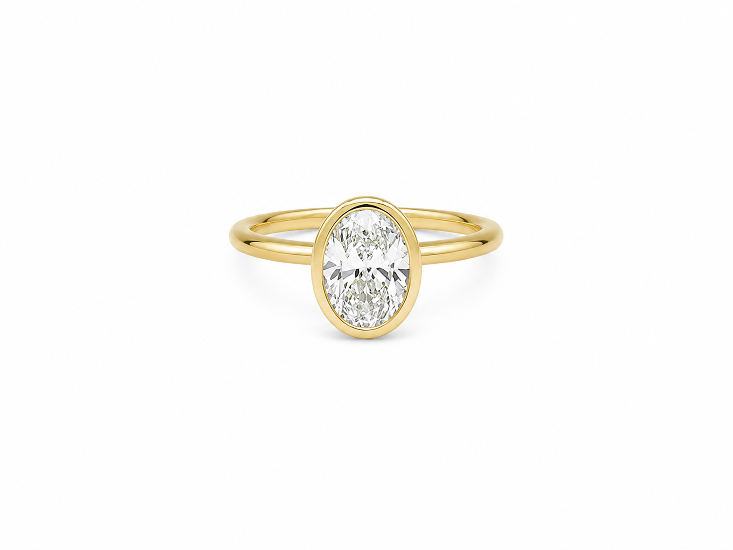 2.06ct Oval Lab-Grown Diamond Bezel-Set Engagement Ring in 18ct Yellow Gold, view 1