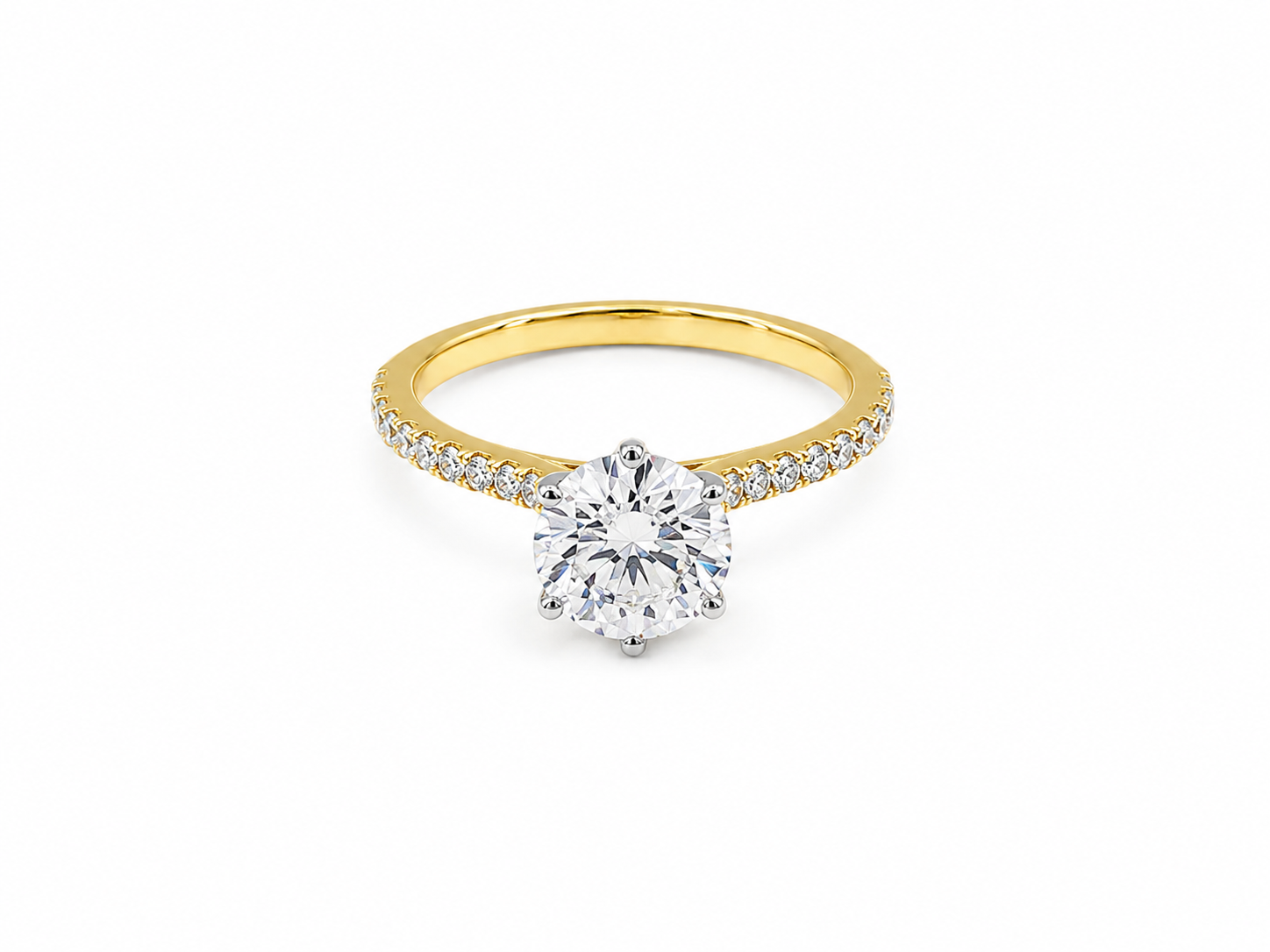 2.06ct Round Lab-Grown Diamond Shoulder-Set Engagement Ring in 18ct Yellow and White Gold, view 1