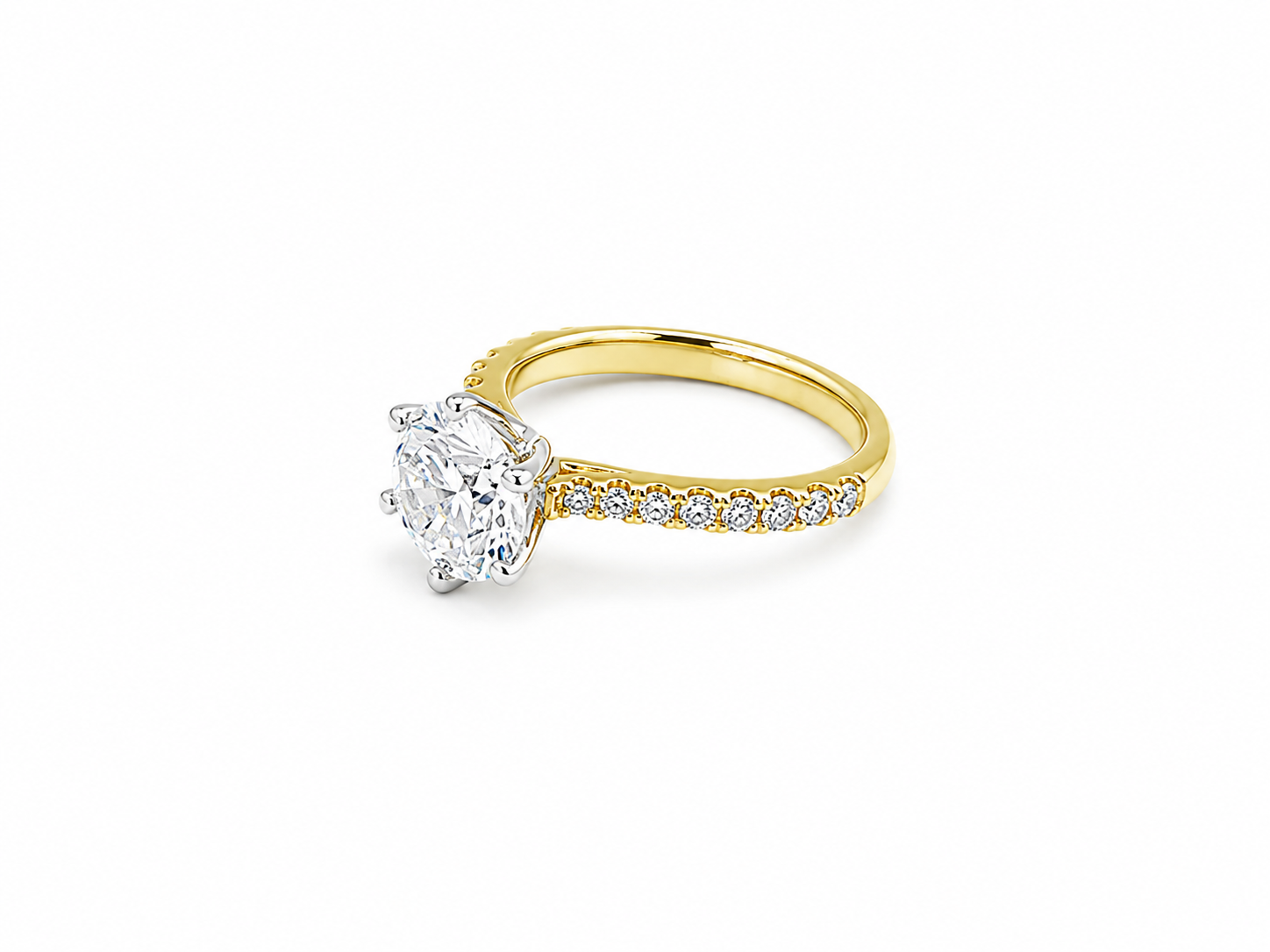 2.06ct Round Lab-Grown Diamond Shoulder-Set Engagement Ring in 18ct Yellow and White Gold, view 2
