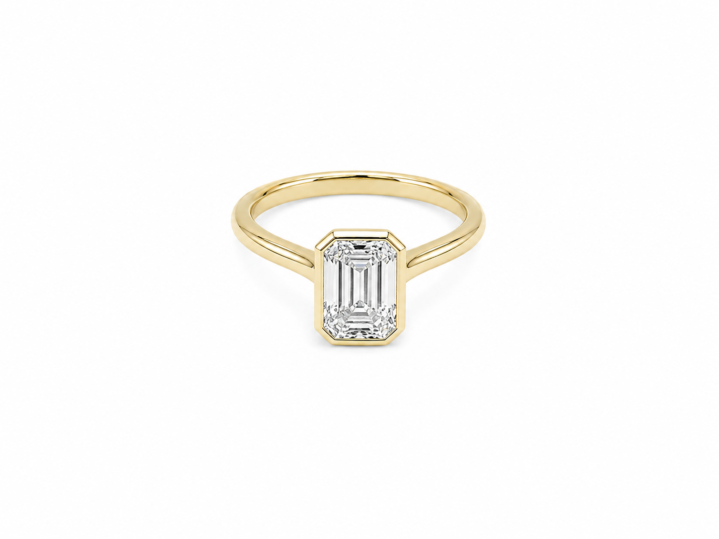 2.03ct Emerald-Cut Lab-Grown Diamond Crossover Bezel Engagement Ring in 18ct Yellow Gold, view 1