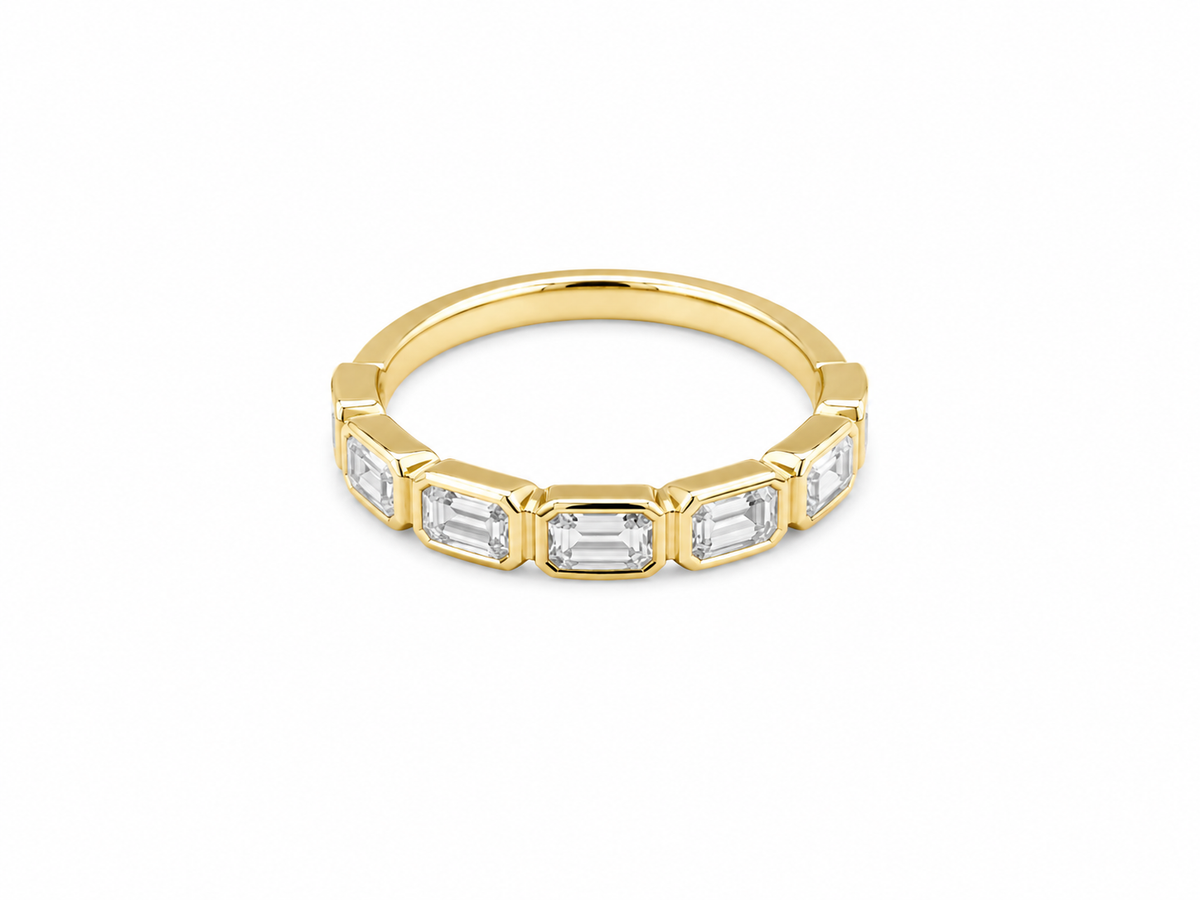 0.77ct East-to-West Emerald-Cut Lab-Grown Diamond Band in 18ct Yellow Gold, view 1