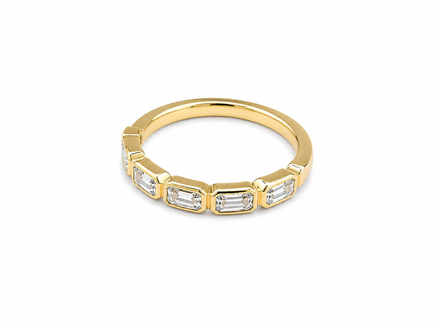 0.77ct East-to-West Emerald-Cut Lab-Grown Diamond Band in 18ct Yellow Gold, view 2
