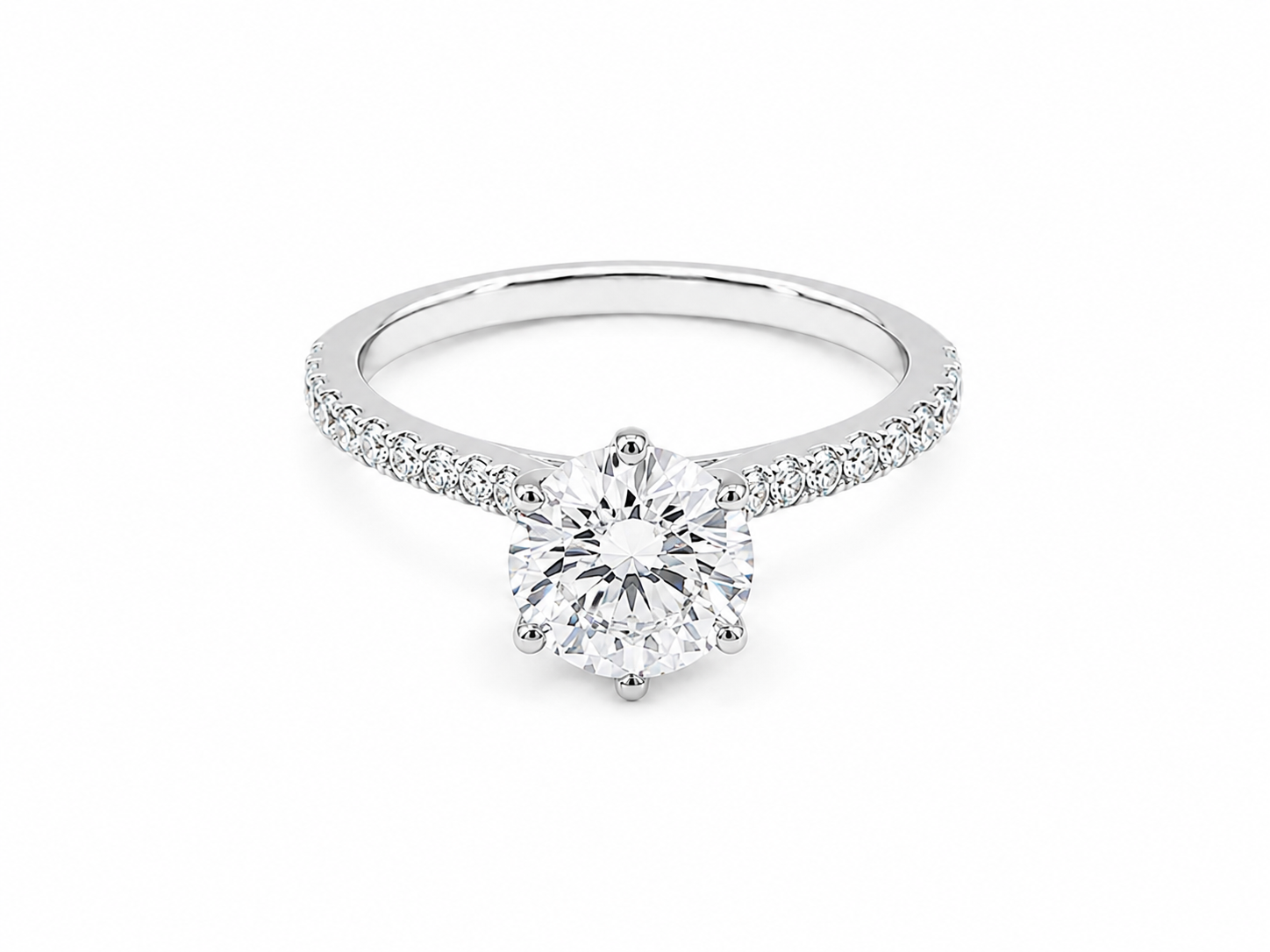 1.59ct Round Lab-Grown Diamond Shoulder-Set Engagement Ring in 18ct White Gold, view 1