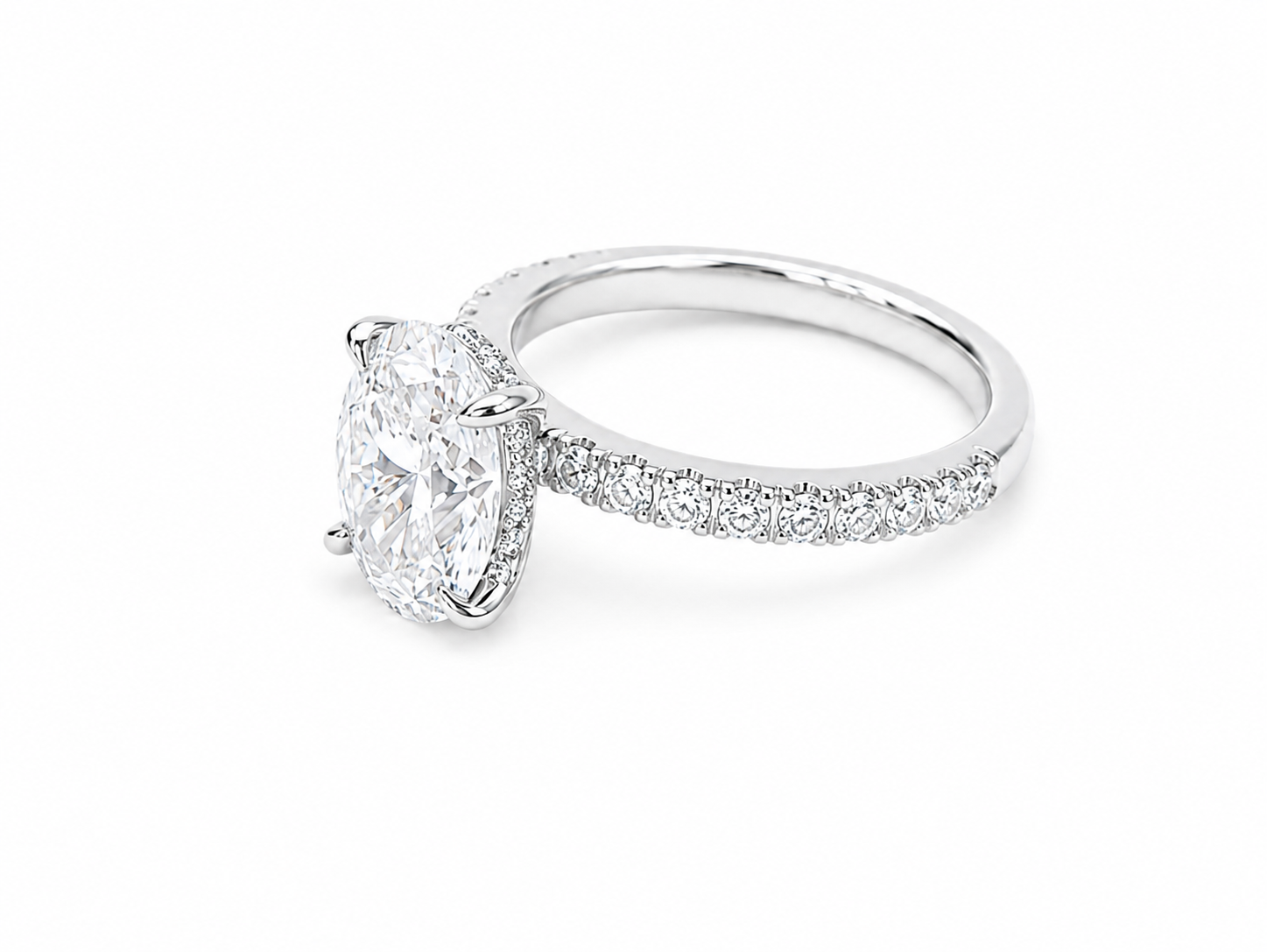 2.00ct Oval Lab-Grown Diamond Hidden Halo Engagement Ring in 18ct White Gold, view 2