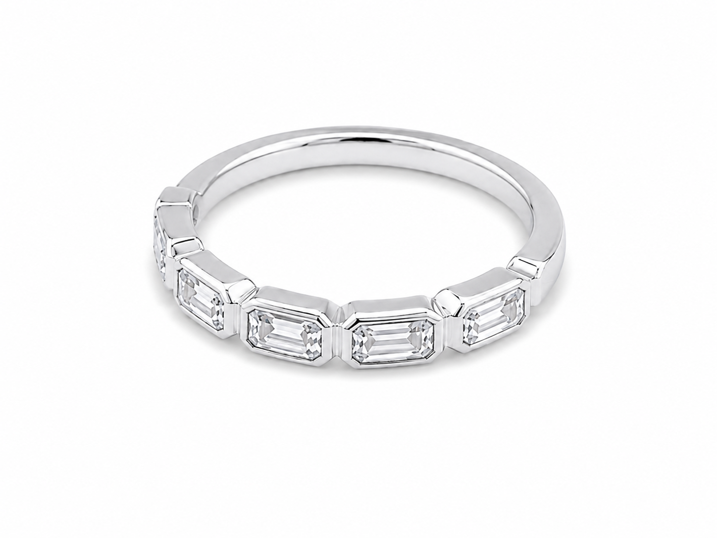 0.77ct East-to-West Emerald-Cut Lab-Grown Diamond Band in 18ct White Gold, view 2