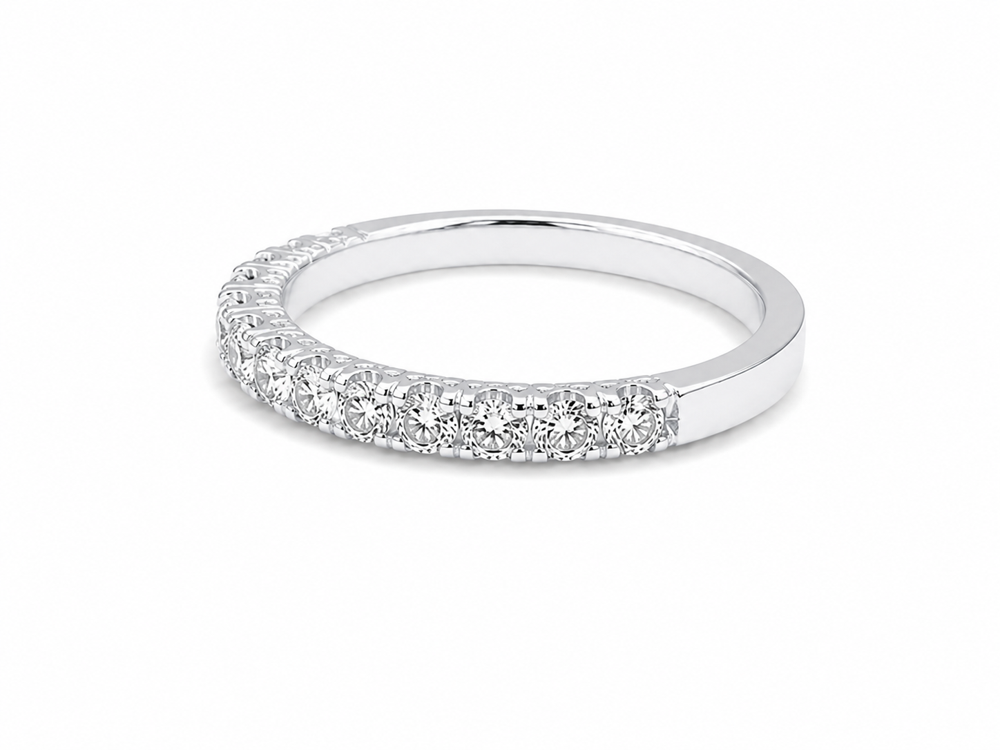 0.76ct Round Lab-Grown Diamond Claw-Set Wedding Band in 18ct White Gold, view 2