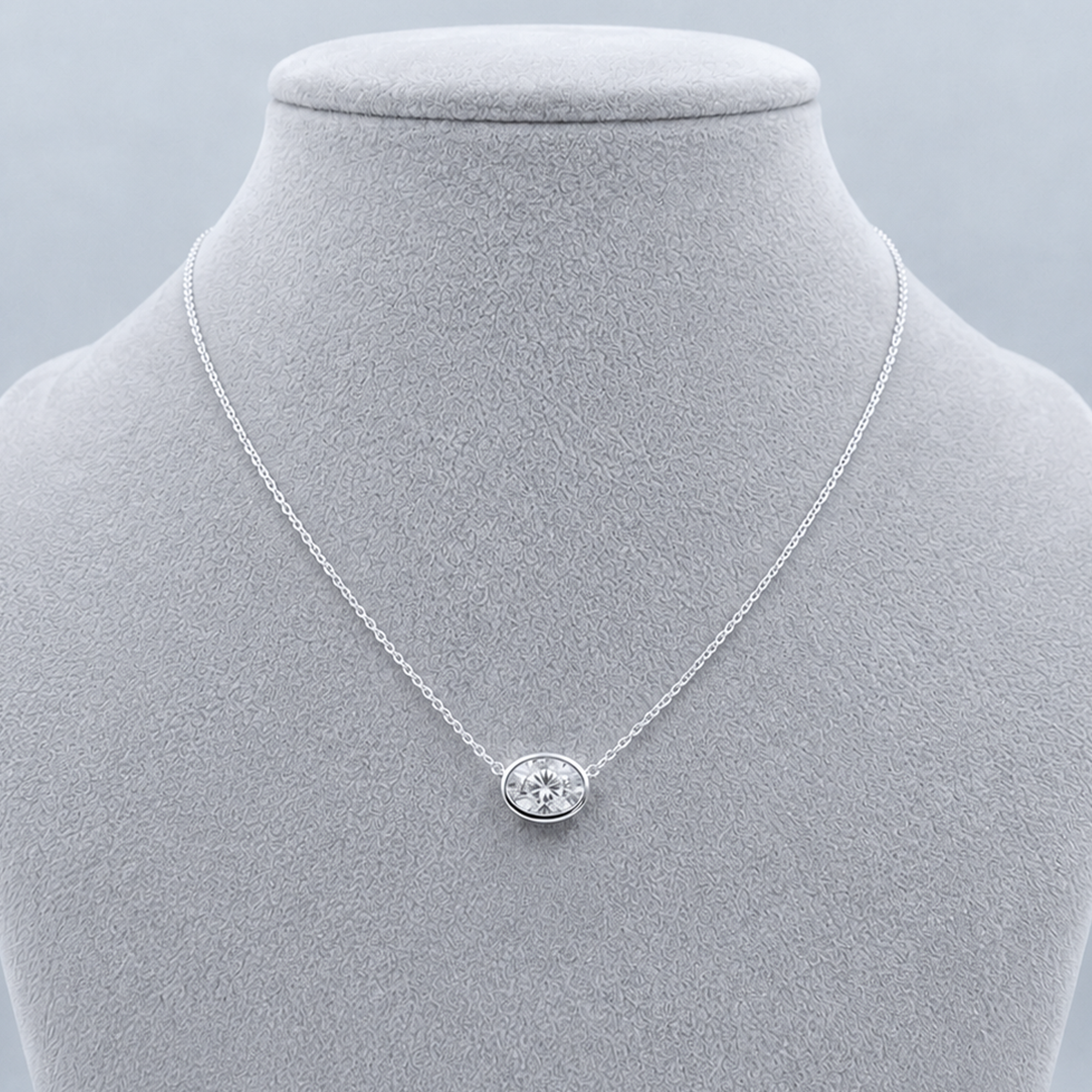 Round lab-grown diamond bezel-set pendant, details to confirm