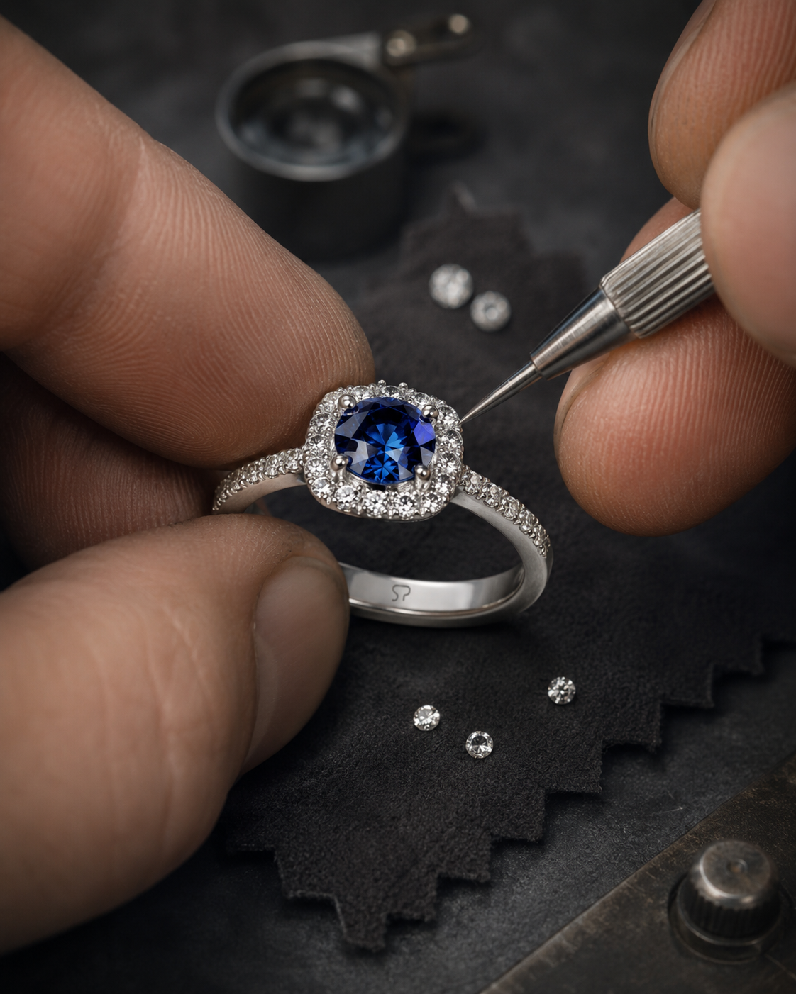 Jeweller completing detailed repair work at the bench